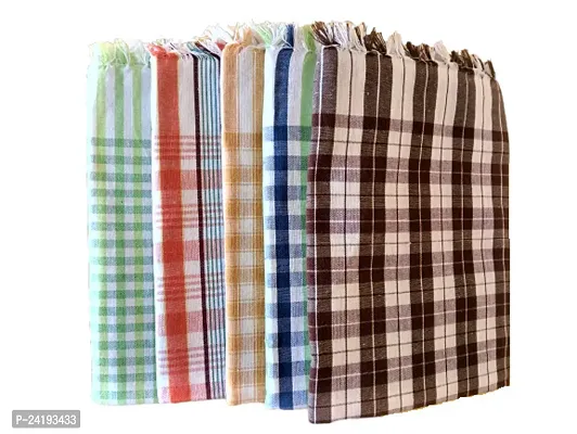 ImegaZ Handloom 100% Pure Cotton Bath Checks Towels Combo, Pack of 5, Towel Size 53 inch/25 inch, 63 cm/ 135 cm, Multicolor.-thumb0