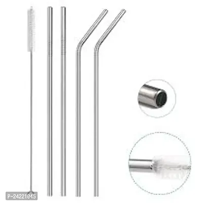 ImegaZ Long 4 Reusable Stainless Steel Straws for Drinking with One Cleaning Brush - Set of 5 Pc-thumb0