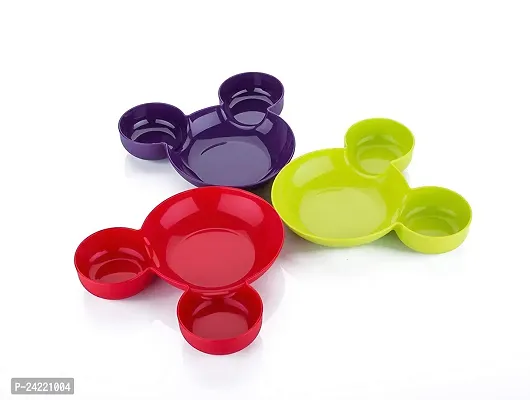 ImegaZ Kids Mickey shaped Plate - Unbreakable Mickey shaped Shaped Kids Snack Serving Sectioned Plate for Kids, Breakfast, Lunch, Dinner Snacks Meals Serving for Children Set of 3 Multicolor.,-thumb4