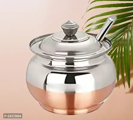 ImegaZ Copper Coated Base Stainless Steel Ghee Pot With Spo-thumb0