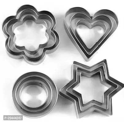 Cookie Cutter Pastry Fruit Molds Stainless Steel Heart Flower Round Star Biscuit Cutting Mold 12Pcs Set-thumb0