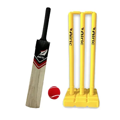 Airic Dashing Kashmiri Popular Willow bat with Plastic Wicket Set and Tennis Ball (Size 6) Cricket Kit