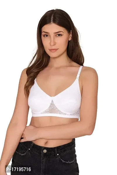 BODYSHELL Women?s Soft Net Bra Full Coverage Non Padded Bra Latest Stylish (White Color)-thumb2