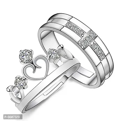 Rhodium Plated Couple Ring Set With Cubic Zirconia and Crystal-thumb0