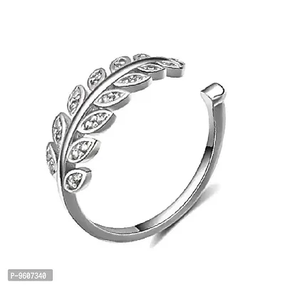 Platinum Plated Elegant Austrian Crystal Adjustable Leaf Ring for Women and Girls Silver-thumb0