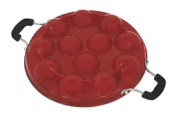 Silvester? 12 Cavity Non-Stick Aliminium Appam Patra 22 cm, Paniyarakal with 2 Side Handle and Stainless Steel Lid, Red-thumb2