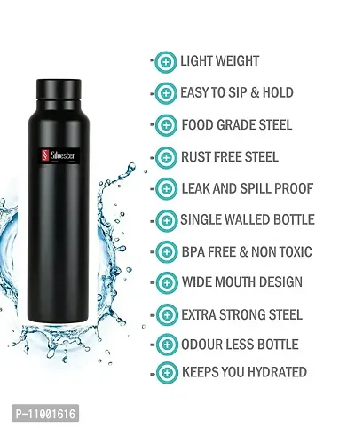 SILVESTER? Stainless Steel Black Color Coated Steel Water Bottle Matte Finish For college/Fridge/Sports/Gym/Yoga/Office- , Set of 1 (Black)-thumb4