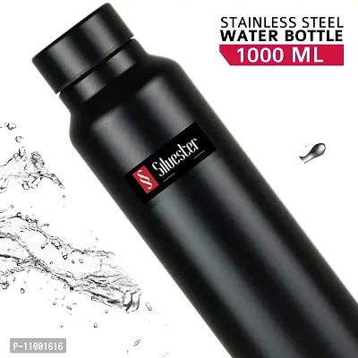 SILVESTER? Stainless Steel Black Color Coated Steel Water Bottle Matte Finish For college/Fridge/Sports/Gym/Yoga/Office- , Set of 1 (Black)-thumb2