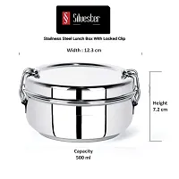 SILVESTER? Premium Heavy Gauge Stainless Steel Lunch Box with Steel Separator Partition Plate  Locking Clip( Stainless Steel, 500ml)-thumb3