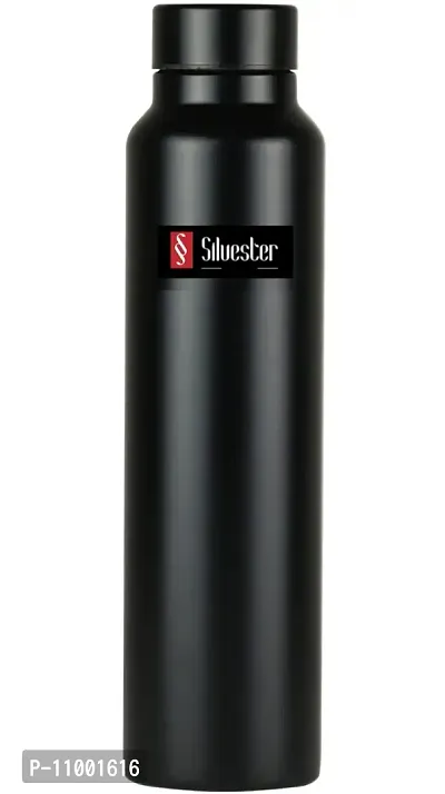 SILVESTER? Stainless Steel Black Color Coated Steel Water Bottle Matte Finish For college/Fridge/Sports/Gym/Yoga/Office- , Set of 1 (Black)-thumb0