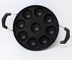 Silvester? 12 Cavity Non-Stick Aliminium Appam Patra 22 cm, Paniyarakal with 2 Side Handle and Stainless Steel Lid, Red-thumb1