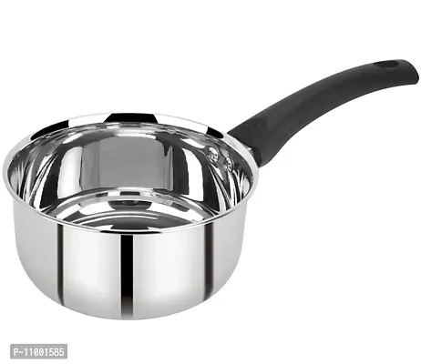 SILVESTER? Heavy Stainless Steel Sauce Pan Flat Base Tea Maker | Milk Pan | Coffee Tapeli | Patila | Pot Pan | Bhagona Cookware with Strong Bakelite Handle Sauce Pan Pack of 1 (20 cm Diameter)-thumb0