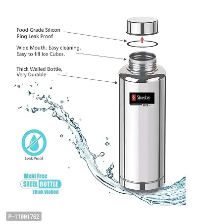 SILVESTER? Stainless Steel Water Bottle,Steel Fridge Bottle,Steel Sports Bottle, Steel Bottle, Gym,Office, Water Bottle -1000 ml (Silver) Pack Of 1-thumb3