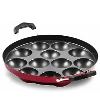 Silvester? 12 Cavity Non-Stick Aliminium Appam Patra 22 cm, Paniyarakal with 2 Side Handle and Stainless Steel Lid, Red-thumb3