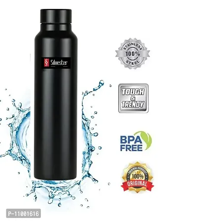 SILVESTER? Stainless Steel Black Color Coated Steel Water Bottle Matte Finish For college/Fridge/Sports/Gym/Yoga/Office- , Set of 1 (Black)-thumb5