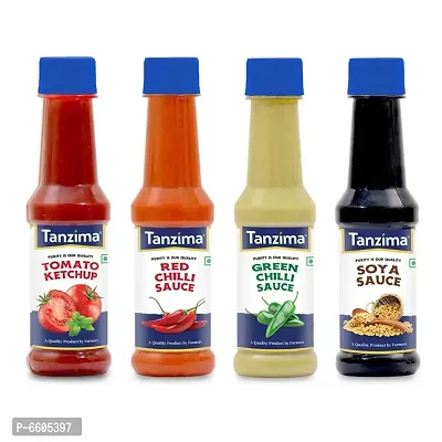 Tomato Ketchup, Red Chilli Sauce, Green Chilli Sauce and SOYA Sauce, Combo Offer Pack of 4 (200g Each)-thumb0