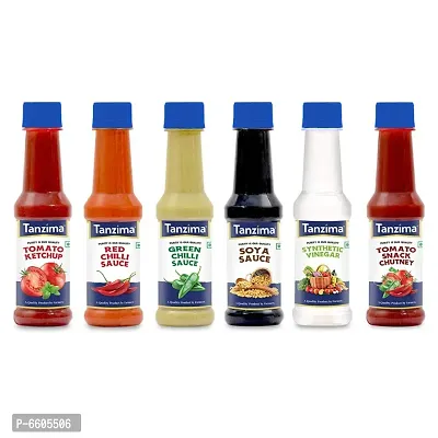 Tomato Ketchup, Red Chilli Sauce, Green Chilli Sauce, SOYA Sauce, Synthetic Vinegar and Tomato Snack Chutney, Combo Pack of 6 (Each 200g )-thumb0