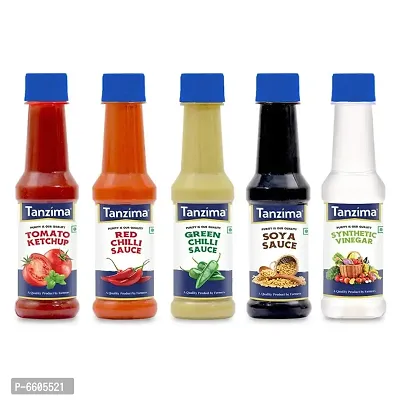 Tomato Ketchup, Red Chilli Sauce, Green Chilli Sauce, SOYA Sauce and Synthetic Vinegar, Combo Offer Offer Pack of 5 (200g Each)-thumb0
