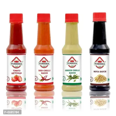 Tomato Ketchup, Red and Green Chilli Sauce and SOYA Sauce Combo Pack of 4 (200g Each)