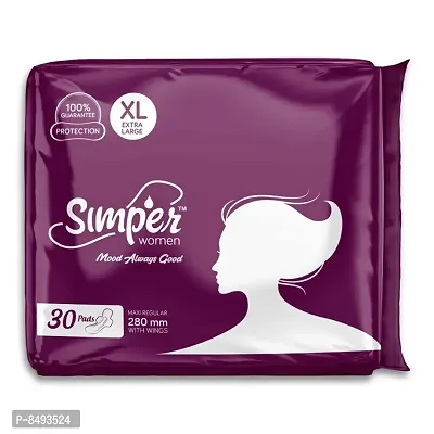 Simper Maxi Sanitary Pads 280 mm, XL size For Women Dry Cover With Wings, (Pack of 30)-thumb0