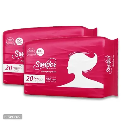 Simper Maxi Sanitary Pads 320 mm, XXL size For Women Dry Cover With Wings, Pack of 2 (2 X 20 Pads)-thumb0