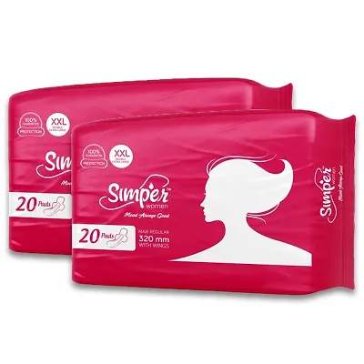 Simper Maxi Sanitary Pads 320 mm, XXL size For Women Dry Cover With Wings, Pack of 2 (2 X 20 Pads)