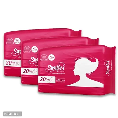 Simper Maxi Sanitary Pads 320 mm, XXL size For Women Dry Cover With Wings, Pack of 3 (3 X 30 Pads)