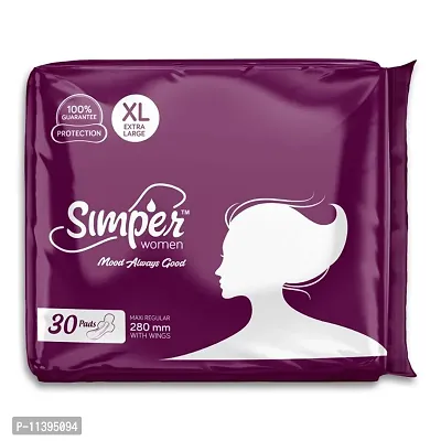 Simper Maxi Sanitary Pads 280 mm, XL size For Women Dry Cover With Wings, Pack of 2 (2 X 30 Pads)-thumb0