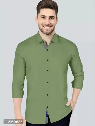 Stylish Cotton Blend Regular Fit Solid Casual Shirt For Men-thumb0