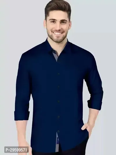 Stylish Cotton Blend Regular Fit Solid Casual Shirt For Men-thumb0