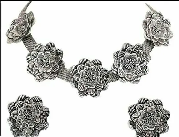 Silver Oxidized Alloy Choker Set