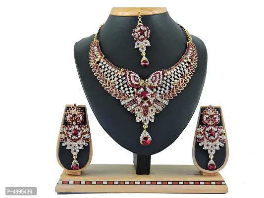 Women's Beads Maroon Alloy Jewellery Set