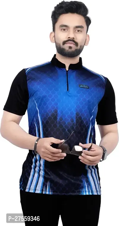 Trendy Navy Blue Polyester T-Shirt For Men