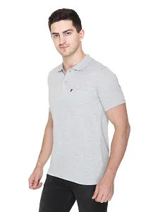 White Moon Men's Cotton Solid Regular Fit Polo T-Shirt Grey-thumb1
