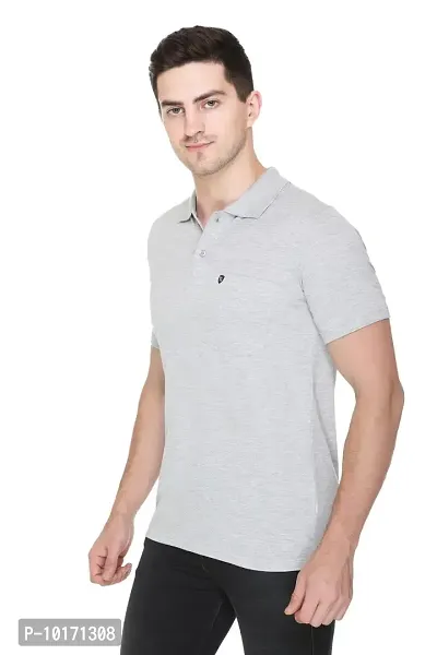 White Moon Men's Cotton Solid Regular Fit Polo T-Shirt Grey-thumb2