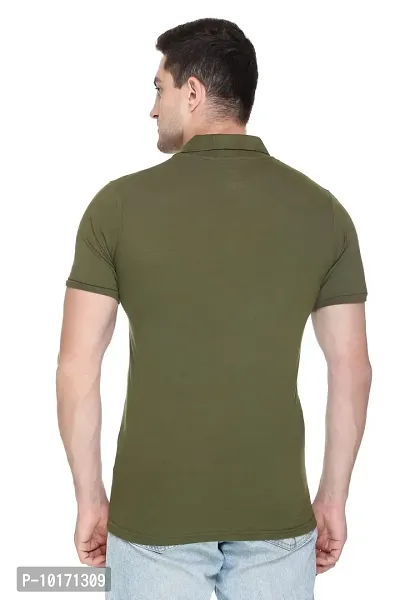 White Moon Men's Cotton Solid Regular Fit Polo T-Shirt Olive-thumb5