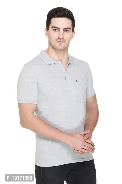 White Moon Men's Cotton Solid Regular Fit Polo T-Shirt Grey-thumb3