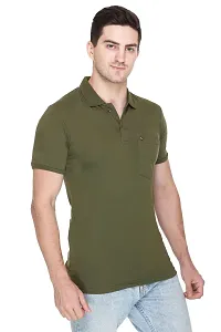 White Moon Men's Cotton Solid Regular Fit Polo T-Shirt Olive-thumb1