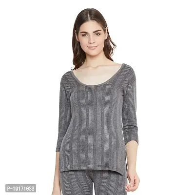 ZIMFIT Women's Cotton Winter wear 3/4 Sleeves Thermal Top Dark Grey