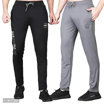 White Moon Men's Dryfit Lycra Stretchable Trackpants for Gym,Running,Casual Wear,Sports with Zip Pocket (L) (Black,Grey)