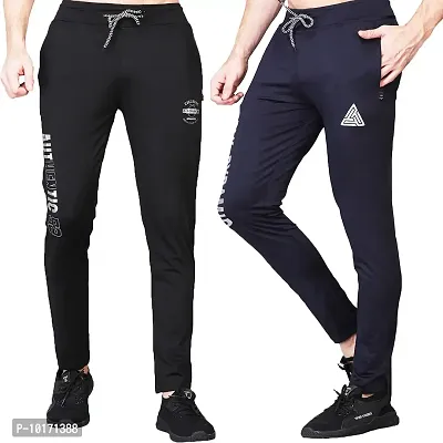 White Moon Men's Dryfit Lycra Stretchable Trackpants for Gym,Running,Casual Wear,Sports with Zip Pocket (XXL) (Black,Navy)