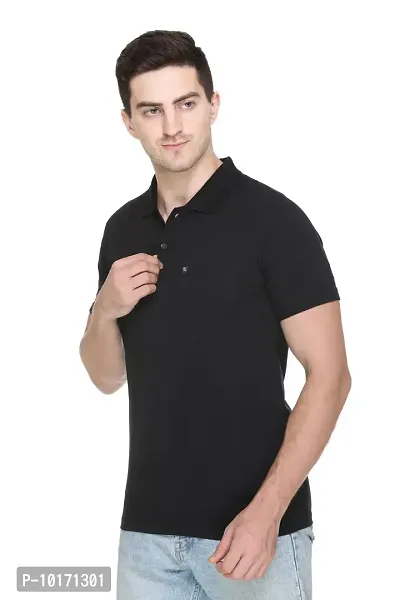 White Moon Men's Cotton Solid Regular Fit Polo T-Shirt Black