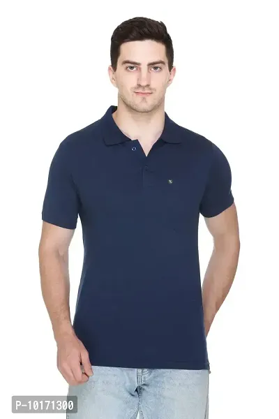 White Moon Men's Cotton Solid Regular Fit Polo T-Shirt Navy