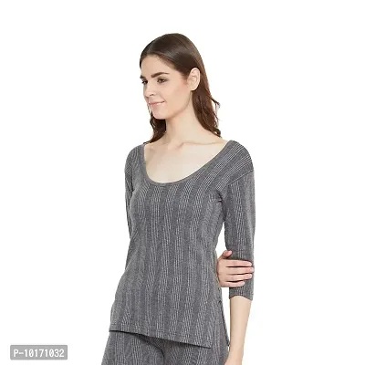 ZIMFIT Women's Cotton Winter wear 3/4 Sleeves Thermal Top in Dark Grey (Pack of 2)-thumb2