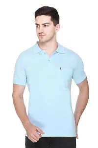 White Moon Men's Cotton Solid Regular Fit Polo T-Shirt Sky-thumb2