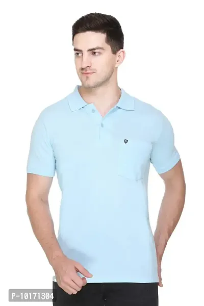 White Moon Men's Cotton Solid Regular Fit Polo T-Shirt Sky-thumb3