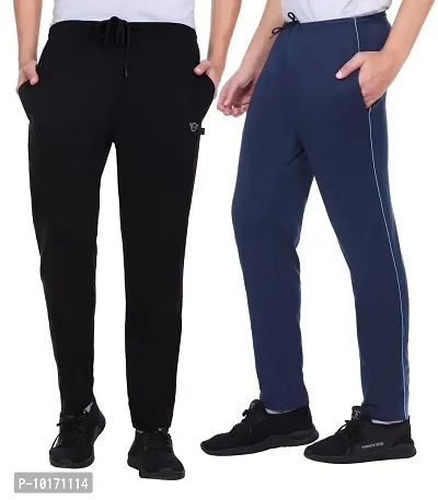 White Moon Men's Stylish Slim Fit Cotton Jogger Lower Track Pants for Gym, Running, Athletic, Casual Wear Combo Pack of 2 for Men Multicolour Size (L) Black,Navy Blue