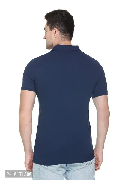 White Moon Men's Cotton Solid Regular Fit Polo T-Shirt Navy-thumb4