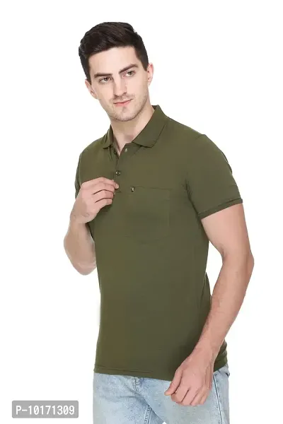 White Moon Men's Cotton Solid Regular Fit Polo T-Shirt Olive