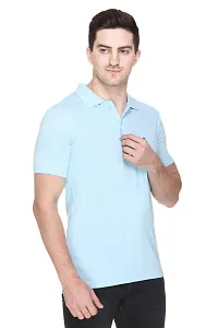 White Moon Men's Cotton Solid Regular Fit Polo T-Shirt Sky-thumb1